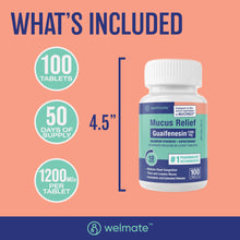 WELMATE Cough & Cold - Guaifenesin 1200mg, 100 Tablets (Generic Mucinex)
