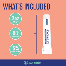 WELMATE Pain Relief - 5% Lidocaine Cream, 2oz