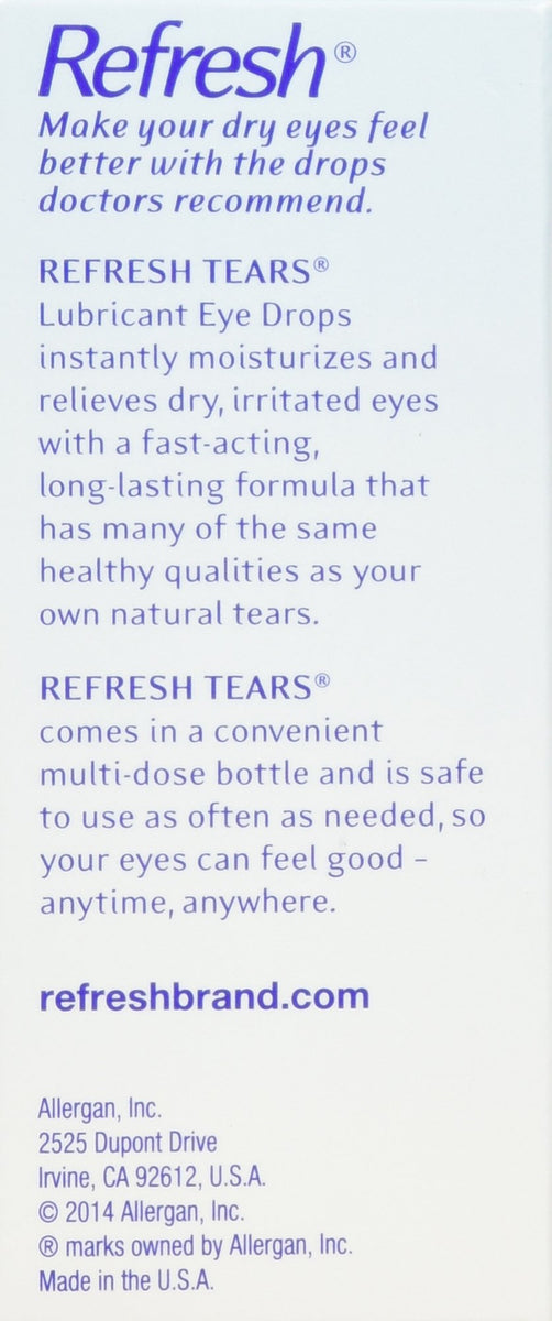 REFRESH TEARS Lubricant Eye Drops, 4 x .5 fl oz and 1 x .17 fl oz. –  Wellspring Meds