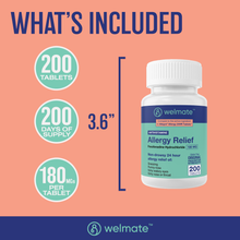 WELMATE Allergy Relief - Fexofenadine 180mg, 200 Tablets (Generic Allegra)