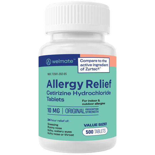 WELMATE Allergy Relief - Cetirizine 10 mg, 500 Tablets (Generic Zyrtec)