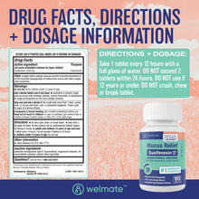 WELMATE Cough & Cold - Guaifenesin 1200mg, 100 Tablets (Generic Mucinex)