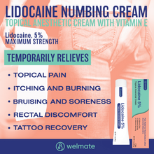 WELMATE Pain Relief - 5% Lidocaine Cream, 2oz