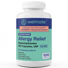 WELMATE Allergy Relief & Sleep Aid - Diphenhydramine 50mg, 1000 Capsules (Generic Benadryl)