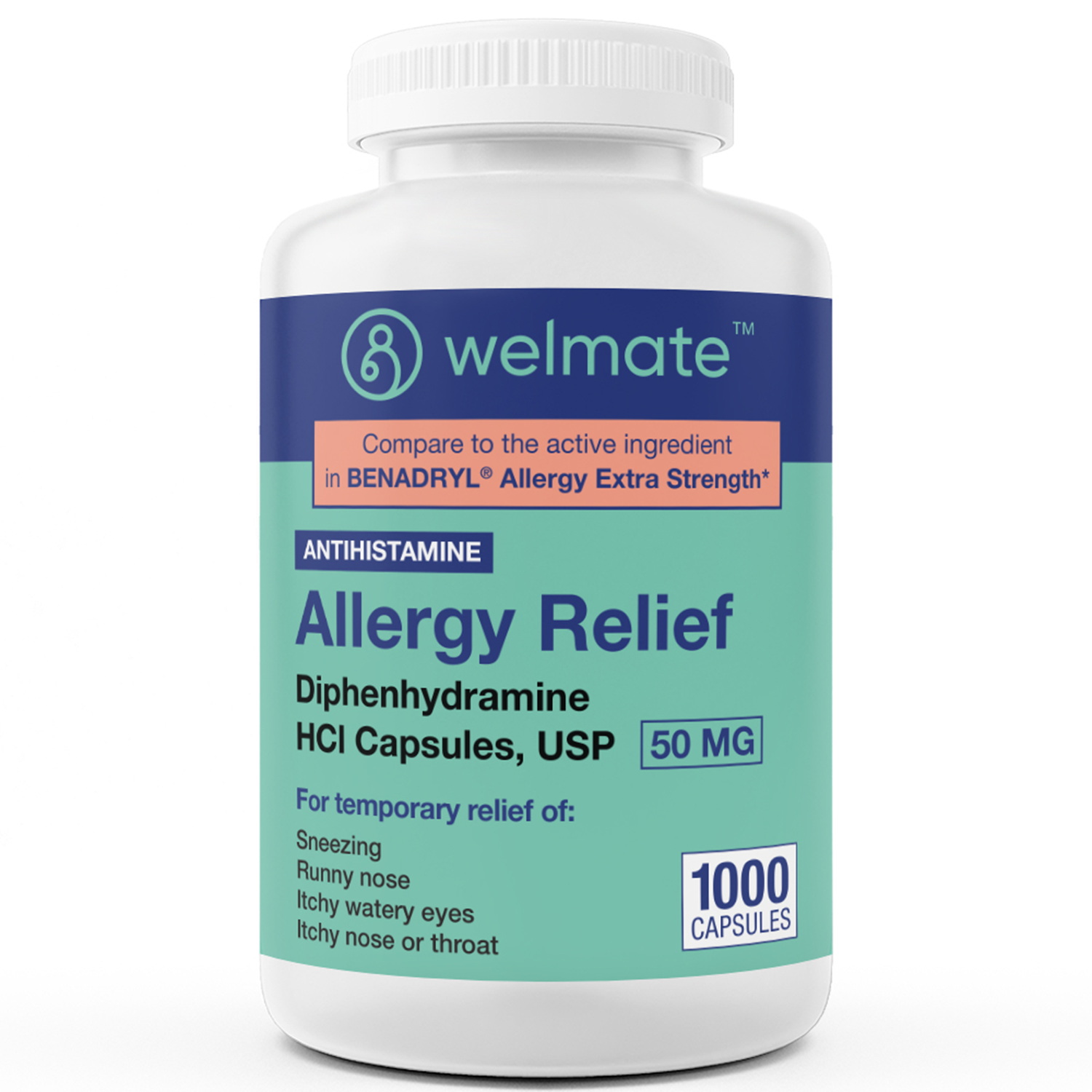 WELMATE Allergy Relief Diphenhydramine 50 mg 1000 Count