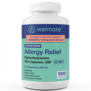 WELMATE Allergy Relief | Diphenhydramine 50 mg | 1000 Count Capsules | Antihistamine | Child Resistant Packaging