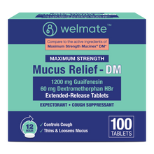 WELMATE Cough & Cold - Maximum Strength Mucus DM, 100 Tablets (Generic Mucinex DM)