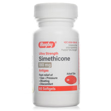 RUGBY Ultra Strength Gas Relief - Simethicone 180mg, 60 Softgels (Generic Phazyme)