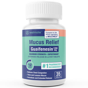 Welmate Mucus Relief | Guaifenesin 1200mg 12 Hour | 35 Count Extended-Release Tablets