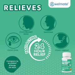 WELMATE Allergy Relief - Fexofenadine 180mg, 100 Tablets (Generic Allegra)