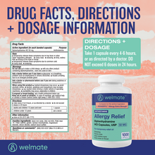 WELMATE Allergy Relief & Sleep Aid - Diphenhydramine 50mg, 1000 Capsules (Generic Benadryl)