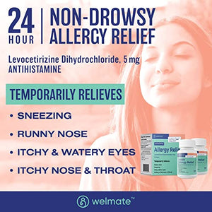 Welmate Allergy Relief | Levocetirizine Dihydrochloride 5 mg 24 Hours | 360 Count Tablets- Value Size