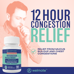 WELMATE Cough & Cold - Maximum Strength Mucus DM, 50 Tablets (Generic Mucinex DM)