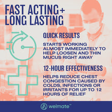 WELMATE Cough & Cold - Guaifenesin 1200mg, 100 Tablets (Generic Mucinex)