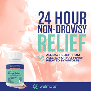 Welmate Allergy Relief | Fexofenadine 180mg 12 Hour | 40 Count Extended-Release Tablets