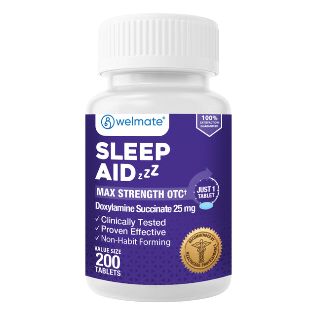 WELMATE Sleep Aid - Doxylamine Succinate 25mg, 200 Tablets (Generic Unisom)