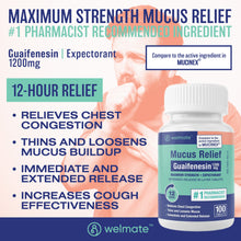 WELMATE Cough & Cold - Guaifenesin 1200mg, 100 Tablets (Generic Mucinex)
