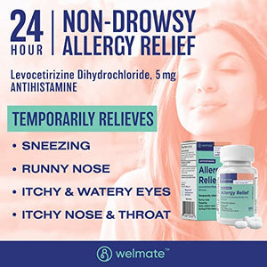 WELMATE Allergy Relief, Levocetirizine 5mg - 180 Tablets (Generic Xyzal)