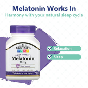 21st Century Melatonin Quick Dissolve Tablets, Cherry, 10 mg, 120 Count