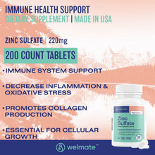 WELMATE Dietary Supplement - Zinc Sulfate 220mg, 200 Tablets