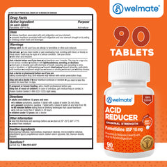 WELMATE Acid Reducer - Famotidine 10mg, 90 Tablets (Generic Pepcid)