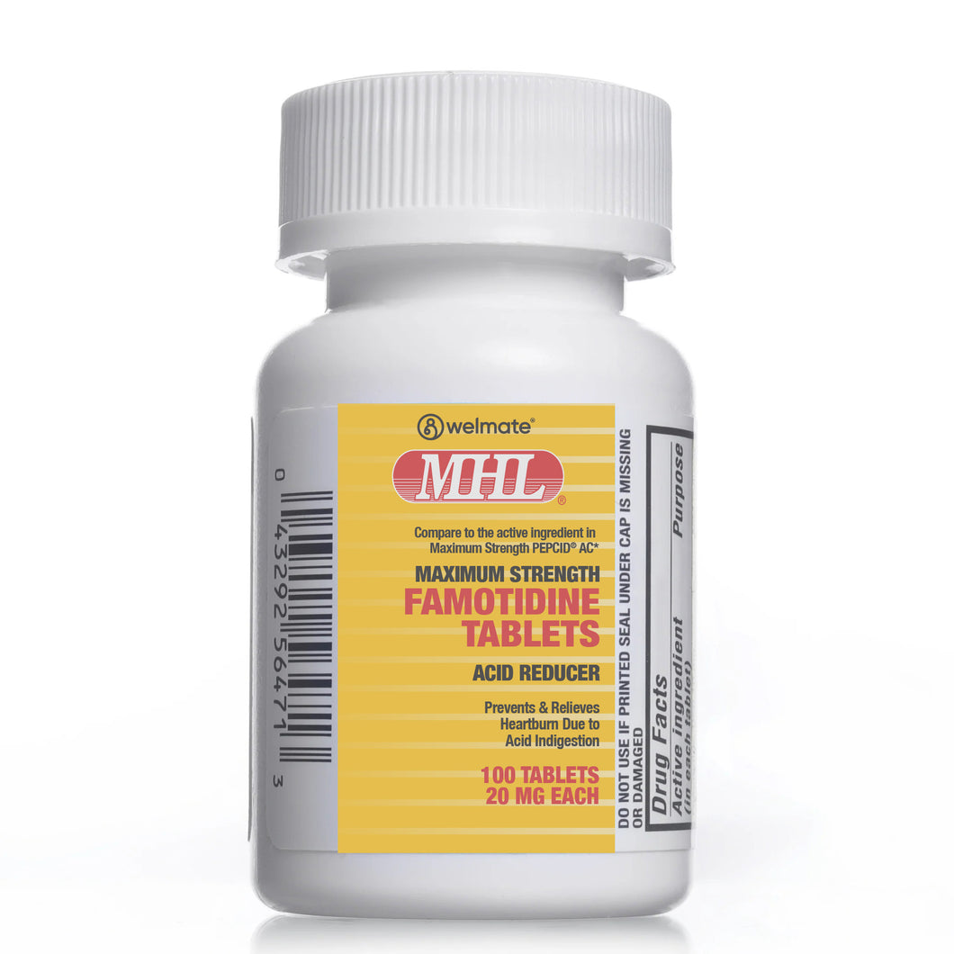 MHL Acid Reducer - Famotidine 20mg, 100 Tablets (Generic Pepcid AC)