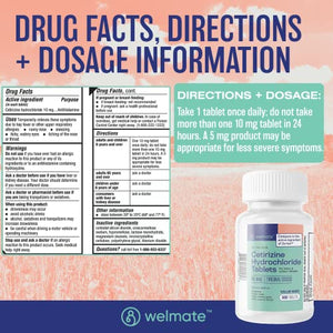 WELMATE Allergy Relief, Cetirizine 10 mg - 500 Tablets (Generic Zyrtec)