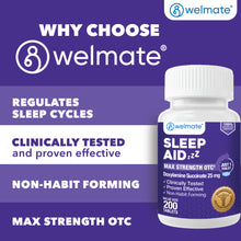 WELMATE Sleep Aid - Doxylamine Succinate 25mg, 200 Tablets (Generic Unisom)