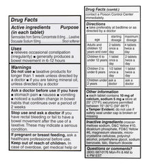 SDA LABS Laxatives - Sennosides 8.6mg & Docusate Sodium 50mg, 120 Tablets (Generic Senokot-S)