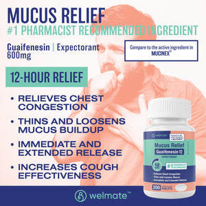 Mucus Relief | Guaifenesin 600mg 12 Hour | 200 Count Extended-Release Tablets