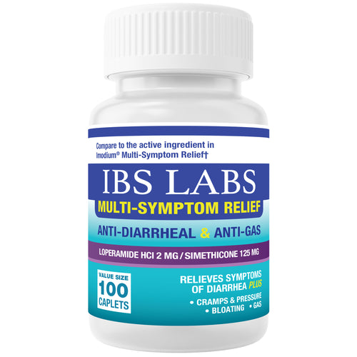 IBS Labs Multi-Symptom Relief | Loperamide HCL & Simethicone, Anti-Diarrheal & Anti-Gas 100 count Caplets