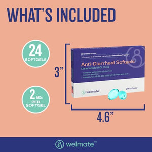 WELMATE Diarrhea Relief, Loperamide  2mg  - 24 Softgels (Generic Imodium)