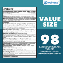 WELMATE Cough & Cold - Maximum Strength Mucus DM, 98 Tablets (Generic Mucinex DM)