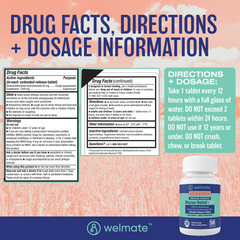 WELMATE Cough & Cold - Maximum Strength Mucus DM, 50 Tablets (Generic Mucinex DM)