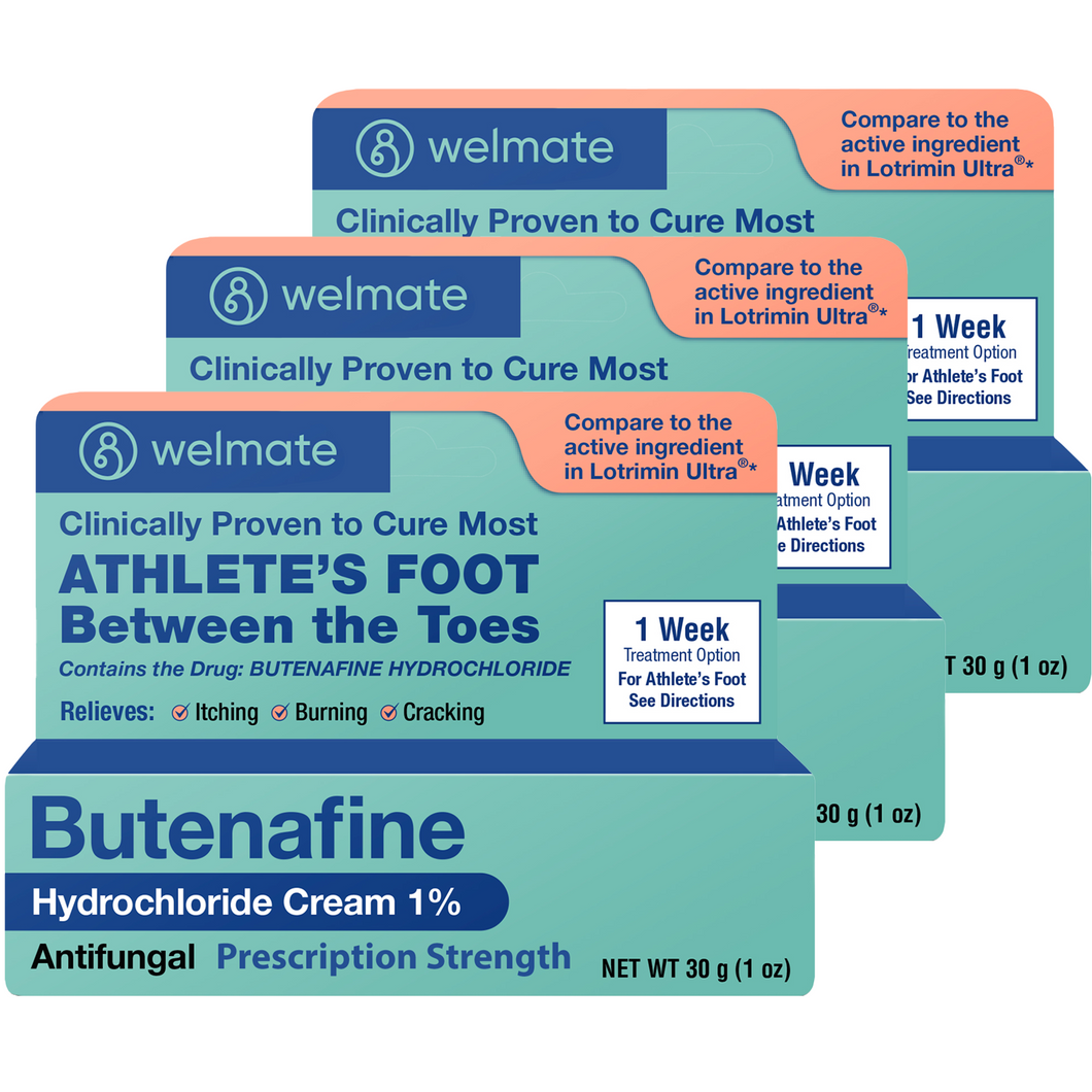 WELMATE Antifungal, 1% Butenafine Cream, 1oz (Pack of 3) (Generic Lotrimin)