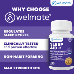 WELMATE Sleep Aid - Doxylamine Succinate 25mg, 100 Tablets (Generic Unisom)