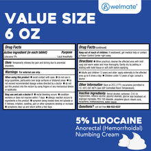 WELMATE Pain Relief - 5% Lidocaine Cream, 6oz