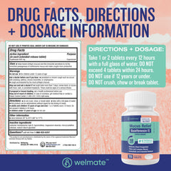 WELMATE Cough & Cold - Guaifenesin 600mg, 70 Tablets (Generic Mucinex)