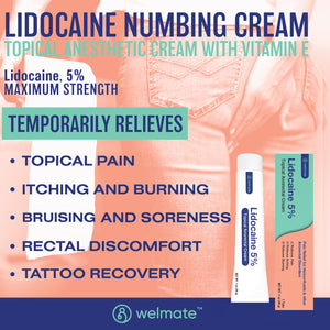 WELMATE Pain Relief, 5% Lidocaine Cream, 1oz