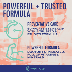 WELMATE - AREDS 2 (60 Servings) - Eye Vitamin and Mineral Supplement - Vitamin C, Zinc, Lutein - Macular Health - Doctor Formulated & Clinically Tested - Eye Care- Gluten Free - 120 Mini Softgels