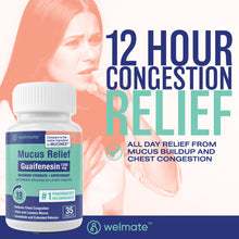 WELMATE Cough & Cold - Guaifenesin 1200mg , 35 Tablets (Generic Mucinex)