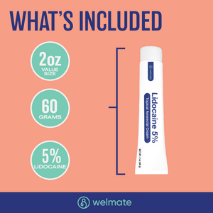 WELMATE Pain Relief, 5% Lidocaine Cream, 2oz