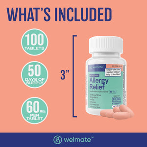 WELMATE Allergy Relief, Fexofenadine  60mg - 100 Tablets (Generic Allegra)