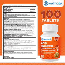 WELMATE Acid Reducer - Famotidine 20mg, 100 Tablets (Generic Pepcid)