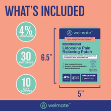 WELMATE Pain Relief - 4% Lidocaine Patch, 30 Patches (Generic Salonpas)