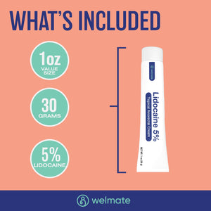 WELMATE Pain Relief, 5% Lidocaine Cream, 1oz