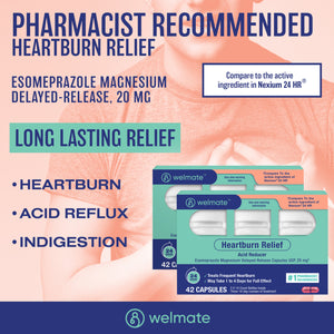 WELMATE Acid Reducer - Esomeprazole 20mg, 42 Capsules (Generic Nexium) (Pack of 2)