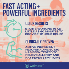 WELMATE Allergy Relief - Fexofenadine 60mg,  200 Tablets (Generic Allegra)