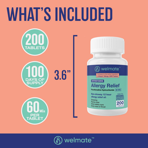 WELMATE Allergy Relief, Fexofenadine 60mg - 200 Tablets (Generic Allegra)