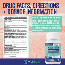 WELMATE Cough & Cold - Guaifenesin 1200mg , 35 Tablets (Generic Mucinex)
